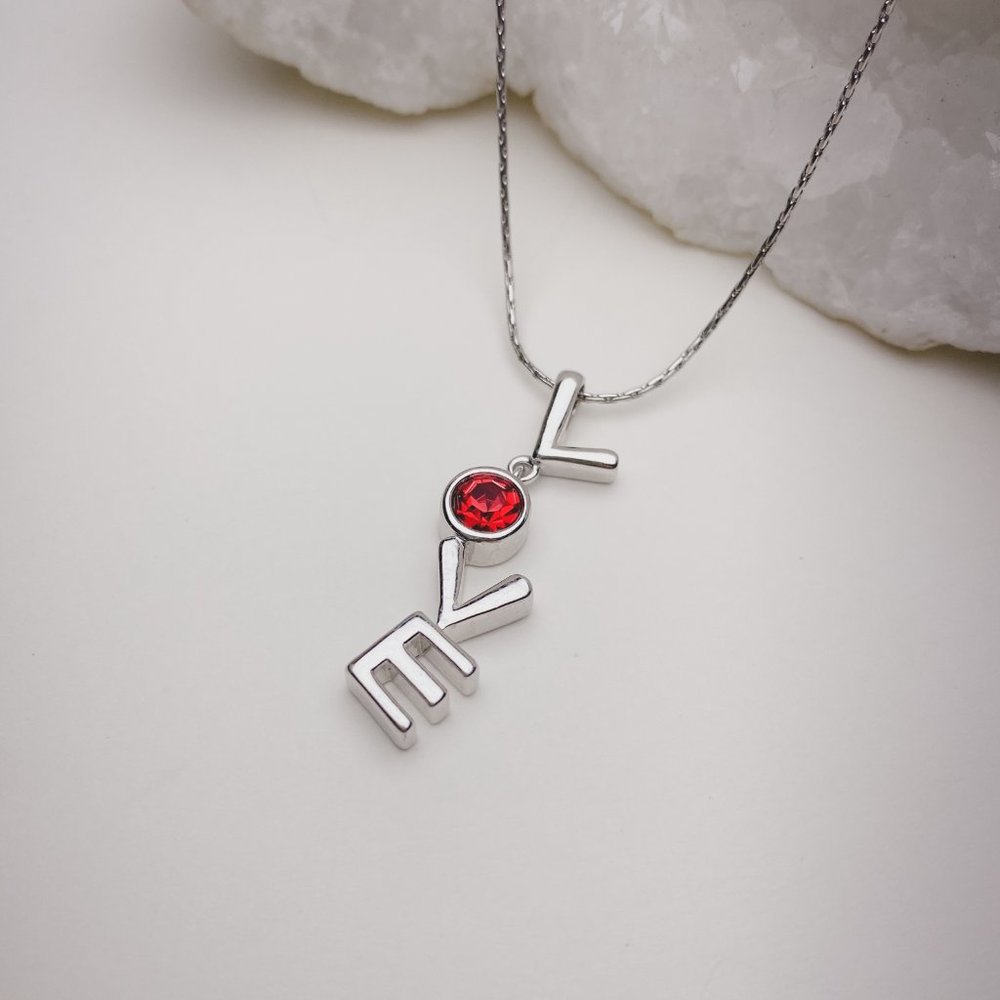 Cookie Lee Love Charm Red Rhinestone Letters Valentine Silver Chain Necklace